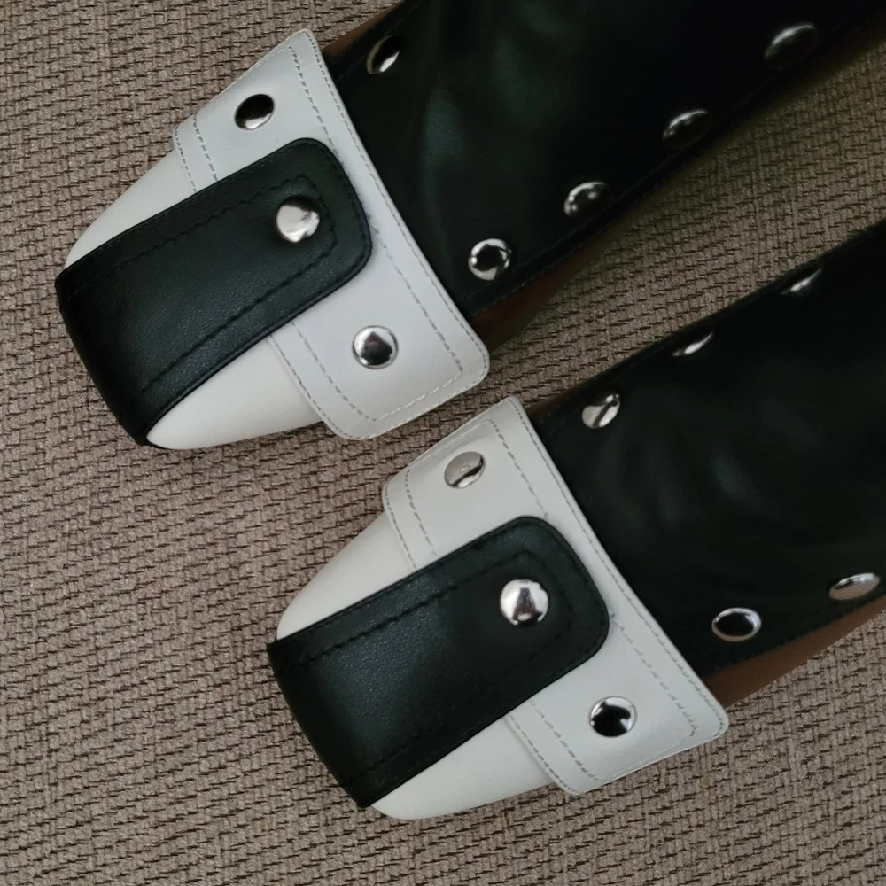 JOCHEBED HU GENUINE LEATHER RETRO STUDDED COLORBLOCK BOOTIES